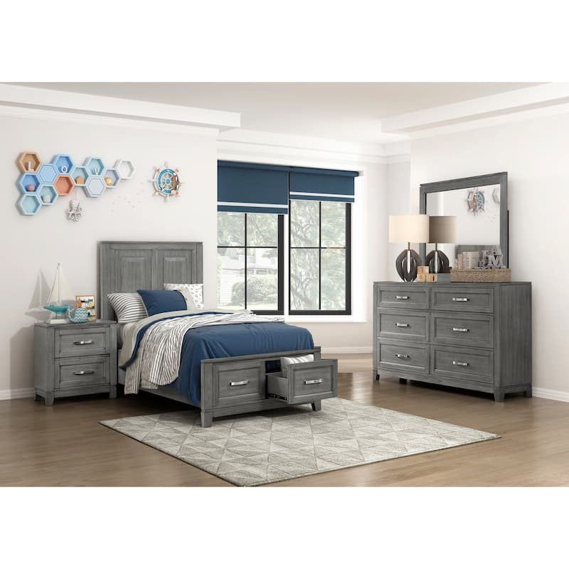 Bedroom Furniture Sets Platform Stoarge Bed Nightstand Dresser Mirror Rustic Gray Finish - Twin - 4 Piece