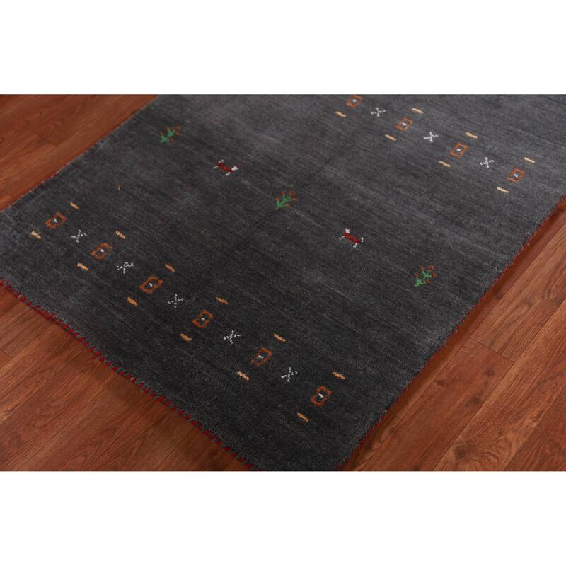 Hand Knotted Oriental 100% Wool Carpet Tribal Tribal Greys & Charcoal Gabbeh Area Rug - 5' 1'' X 2' 9''