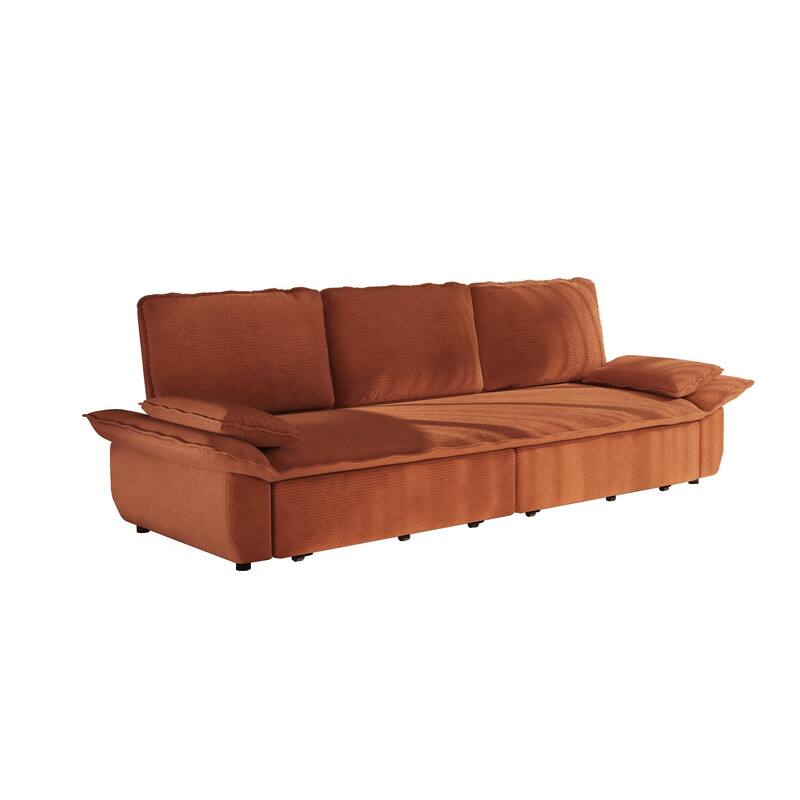 GDFStudio - Corduroy 94.5" 3-in-1 Convertible Sleeper Sofa with Pull-Out Bed