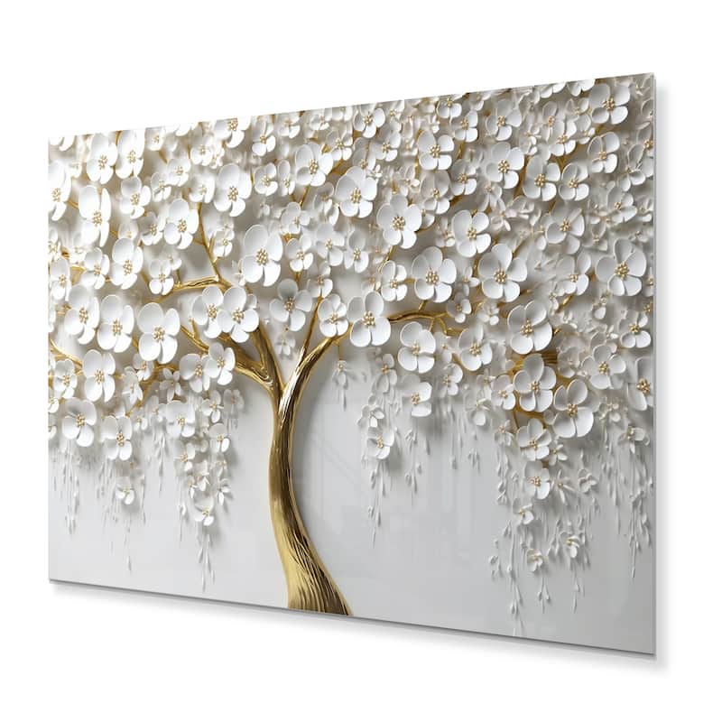 Designart "White Orchid Tree Garden Of Branches III" Tree Floral Metal Wall Art Print On Metal