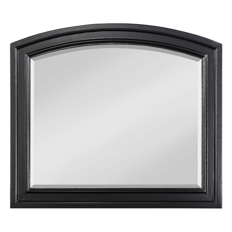 Wooden Mirror with Raised Edges and Curved Top, Black