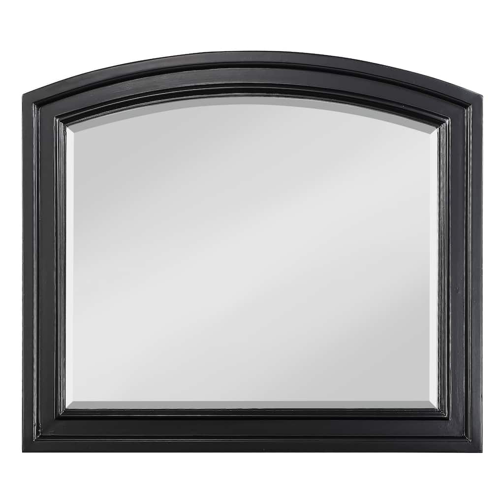 Wooden Mirror with Raised Edges and Curved Top, Black