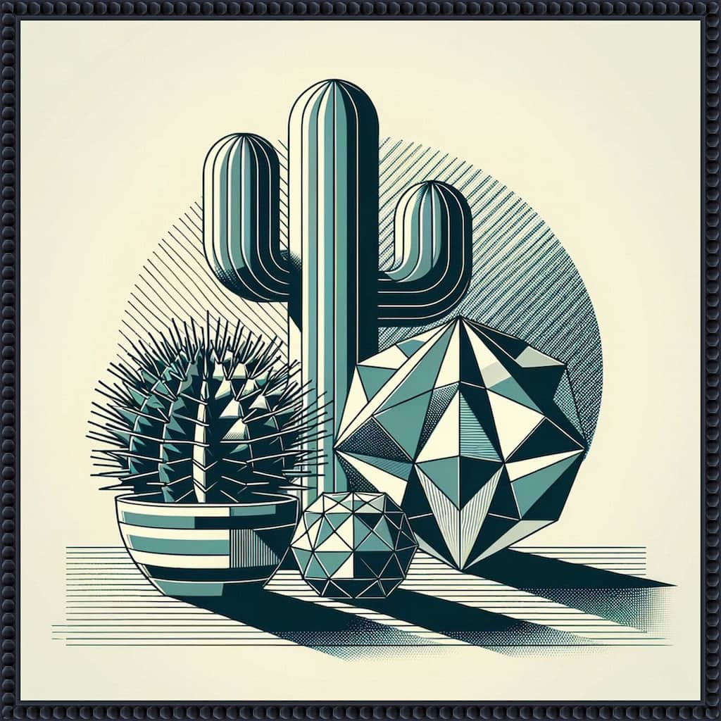 Succulents in Angled Vases by David Galan Framed Canvas Wall Art Print - Sylvie Beaded Black