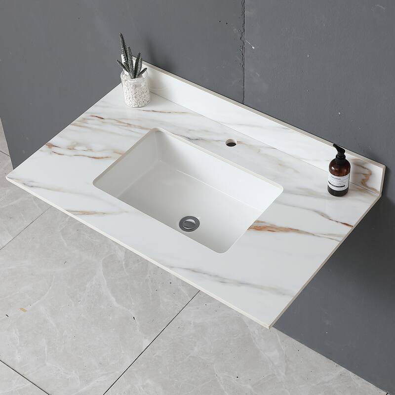 31 Inch Marble Vanity Top,Bathroom Vanity Top with Undermount Rectangular Middle Sink and 4 Inch Height Backsplash