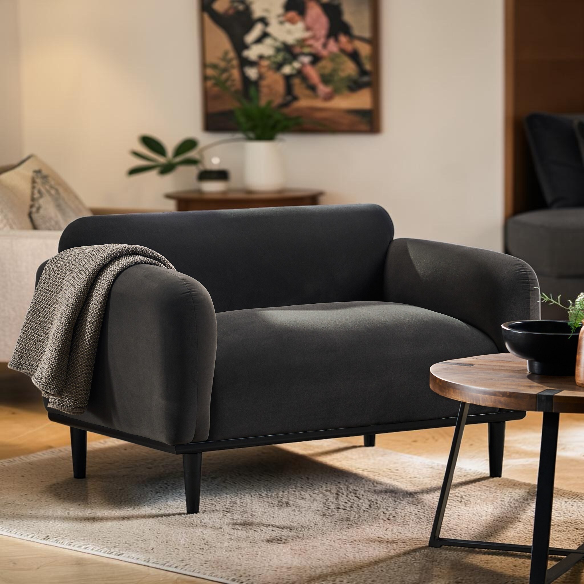50 Inch Upholstered Loveseat Sofa with Black Wood Legs, Modern 2