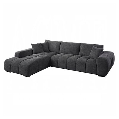 Chenille Upholstered Sectional Sofa with 3 Pillows in Gray
