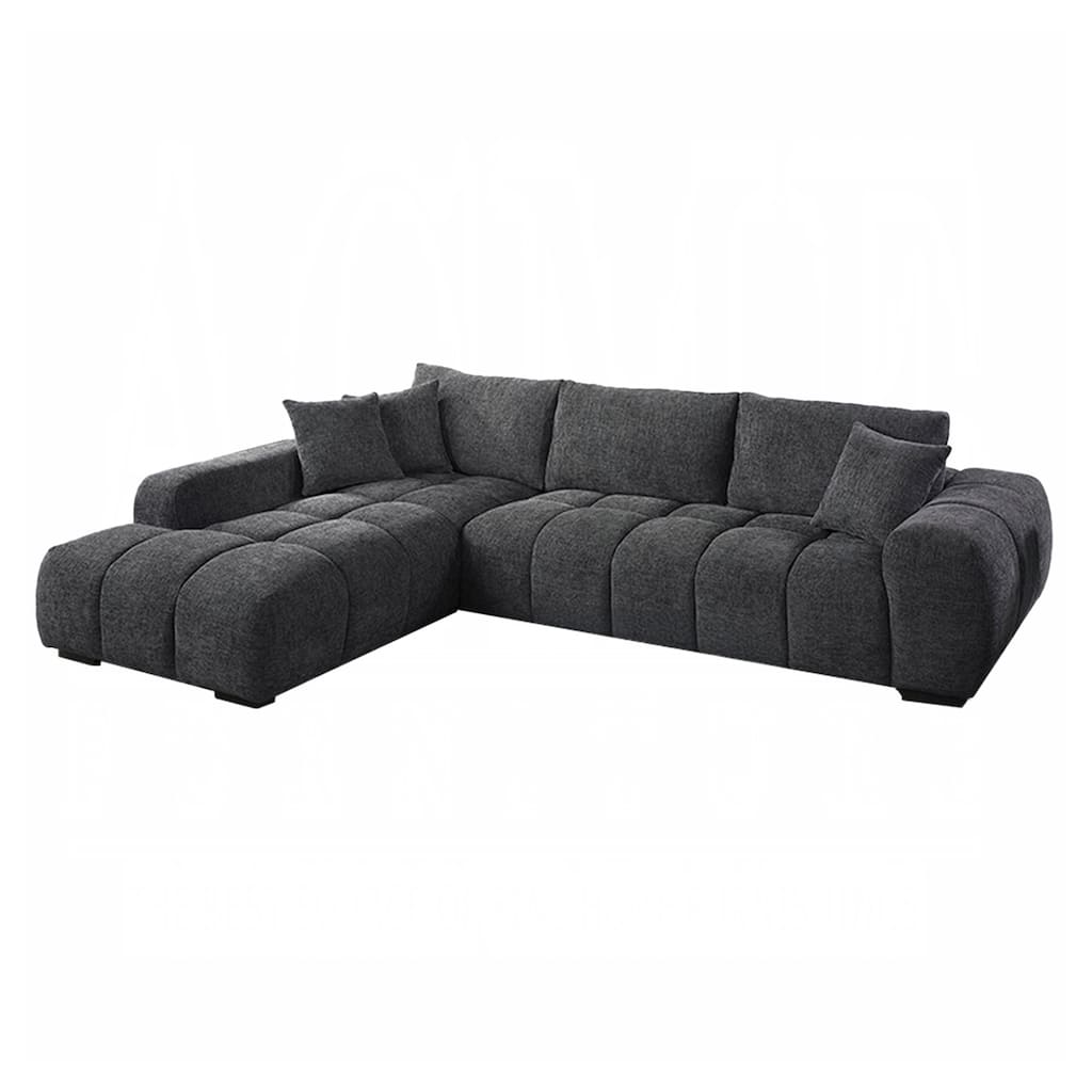 Chenille Upholstered Sectional Sofa with 3 Pillows in Gray