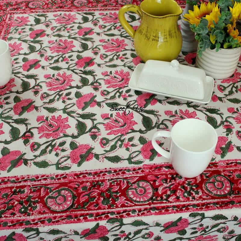 Romantic Floral Block Print Tablecloth Collection