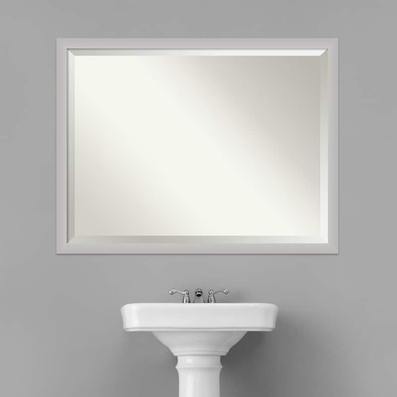 Beveled Wood Bathroom Wall Mirror - Low Luster Silver Frame - Low Luster Silver