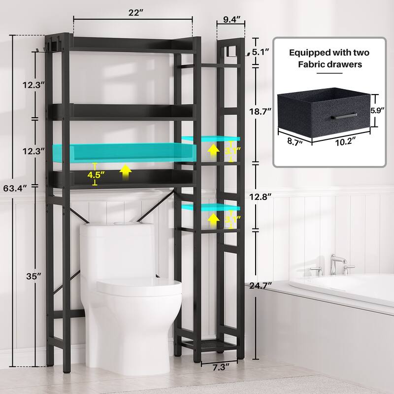 31'' W Over the Toilet Storage Shelf with 2 Drawers and 4 Hooks for Restroom and Laundry