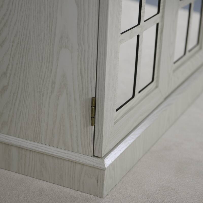 Sideboard Cabinet with Acrylic Mirrored Doors, Wooden Kitchen Pantry Storage Cabinet, Accent Cabinet with Adjustable Shelf