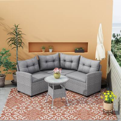 4 Piece Wicker Patio Furniture Set with Round Table