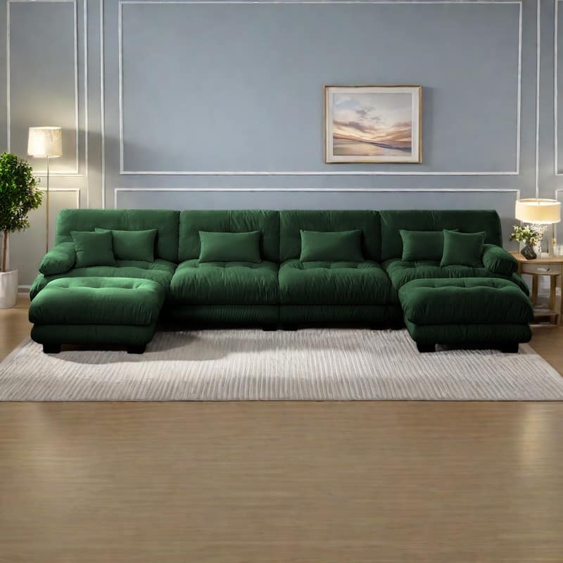 173.2" Chenille Modular 4-Seater U-Shaped Cloud Sectional Sofa with 2 Ottomans