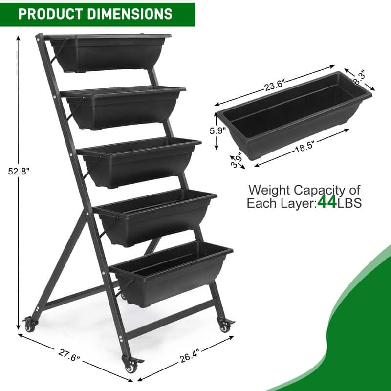5 Tiers Vertical Elevated Garden Bed with Wheels