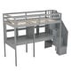 preview thumbnail 12 of 16, Elegant Twin Size Loft Bed Frame with Storage Staircase and Double Desks and Shelves, Sturdy construction & Unique design, Grey