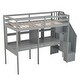preview thumbnail 29 of 36, Modern Twin Size Loft Bed Frame with Storage Staircase and Double Desks and Shelves