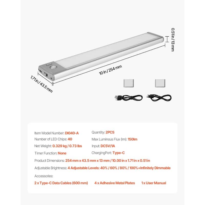 White USB Rechargeable LED Motion Sensor Lights with 4 Level Dimming