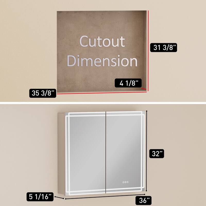 Alita Aluminum LED Medicine Cabinet with Mirror, Dimmable Light, Anti-Fog, Adjustable Shelves, Recessed or Wall Mount