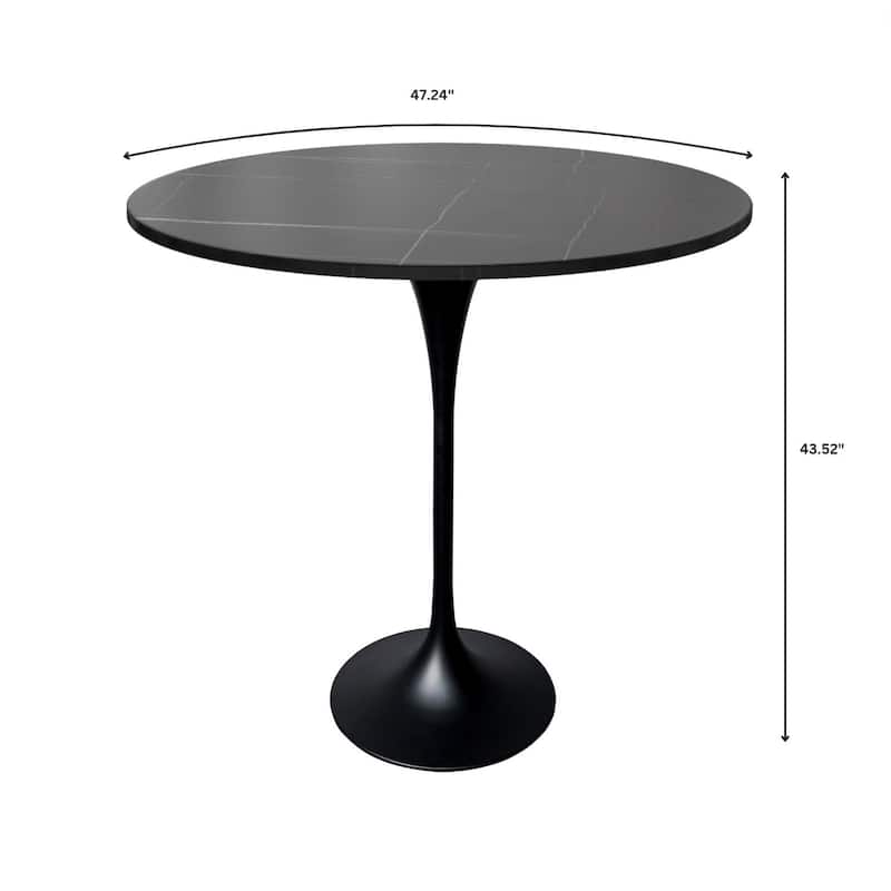 LeisureMod Verve 48" Round Dining Table with Sintered Stone TableTop and Black Steel Base for Kitchen & Dining Room