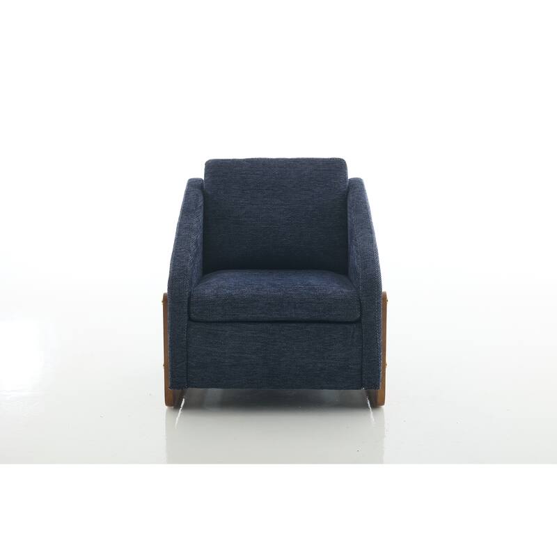 Modern Chenille Upholstered Armchair with Wooden Side Frame, Single Accent Leisure Chair with Backrest for Living Room, Bedroom