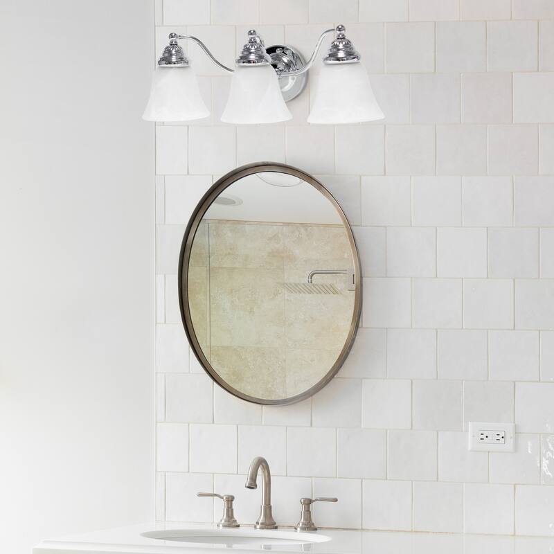 3-Light Vanity Light - Metal & Alabaster Glass - Bathroom, Hallway, Entryway Uplight - 7.5