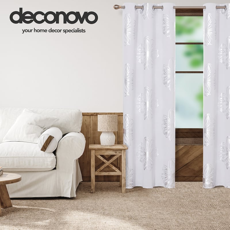 Deconovo Silver Floral Thermal Insulated Curtain Panel Pair(2 Panel)