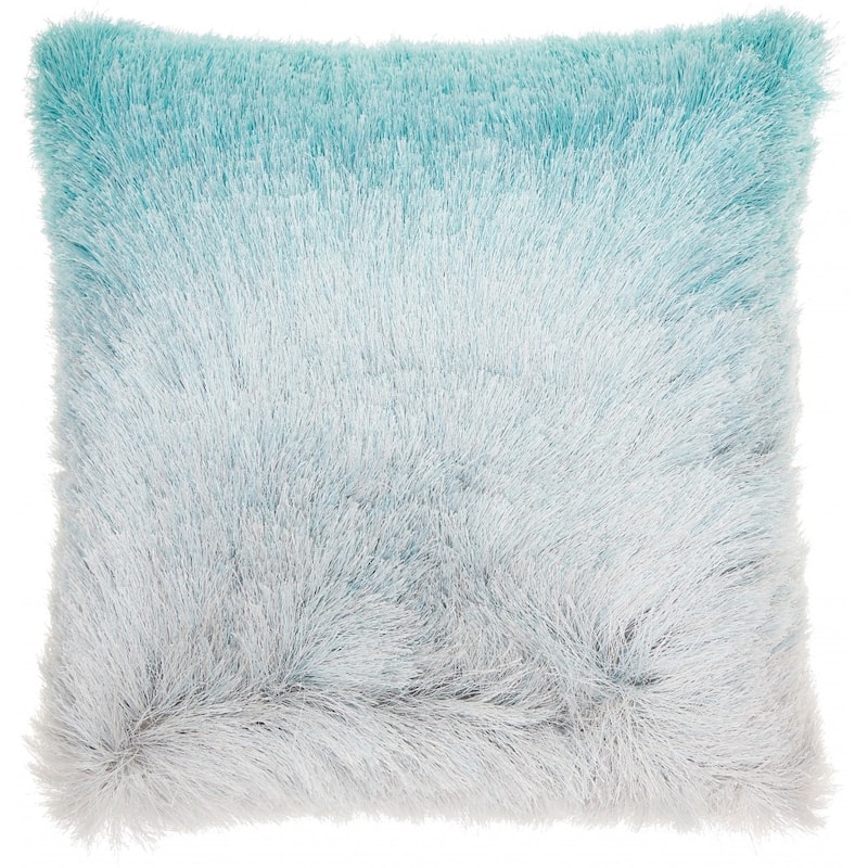 HomeRoots 20" Turquoise and Silver Ombre Faux Fur Throw Pillow