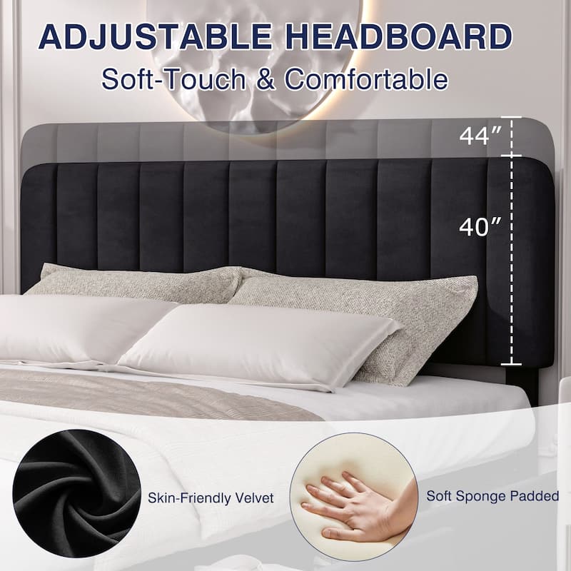Javlergo Upholstered Platform Bed Frame with Storage Drawers and Adjustable Headboard, No Box Spring Needed