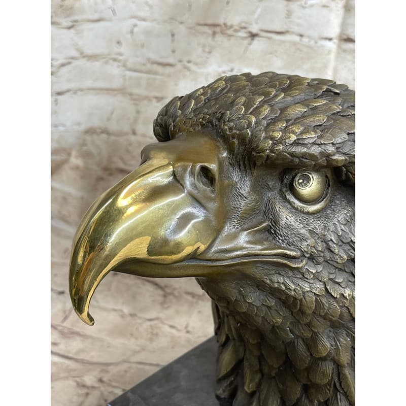Hot Cast Bronze American Bald Eagle Head Bust Statue Sculpture On Marble Base