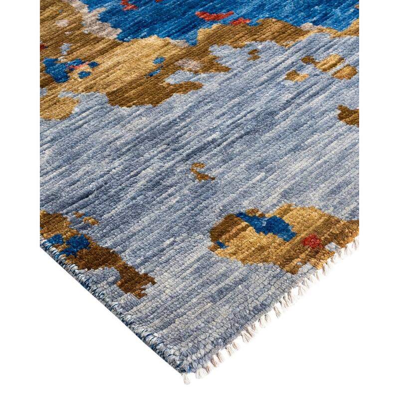 Modern One-of-a-Kind Handmade Area Rug - Blue, 9' 0" x 12' 0" - 9' 0" x 12' 0"