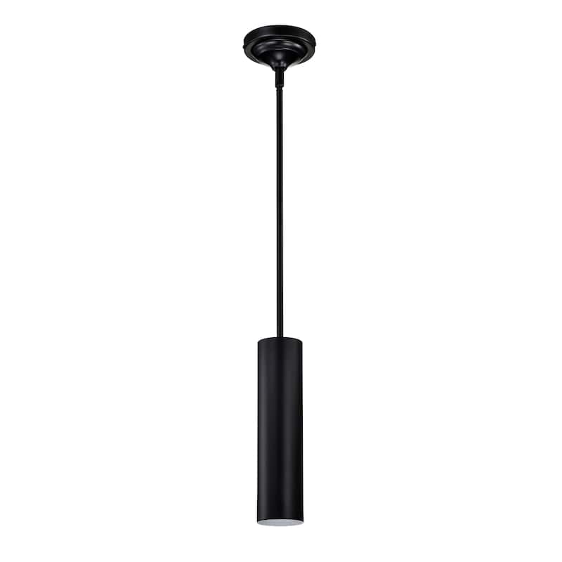 1-Light Matte Black Modern Mini Pendant Light with Cylindrical Metal Shade