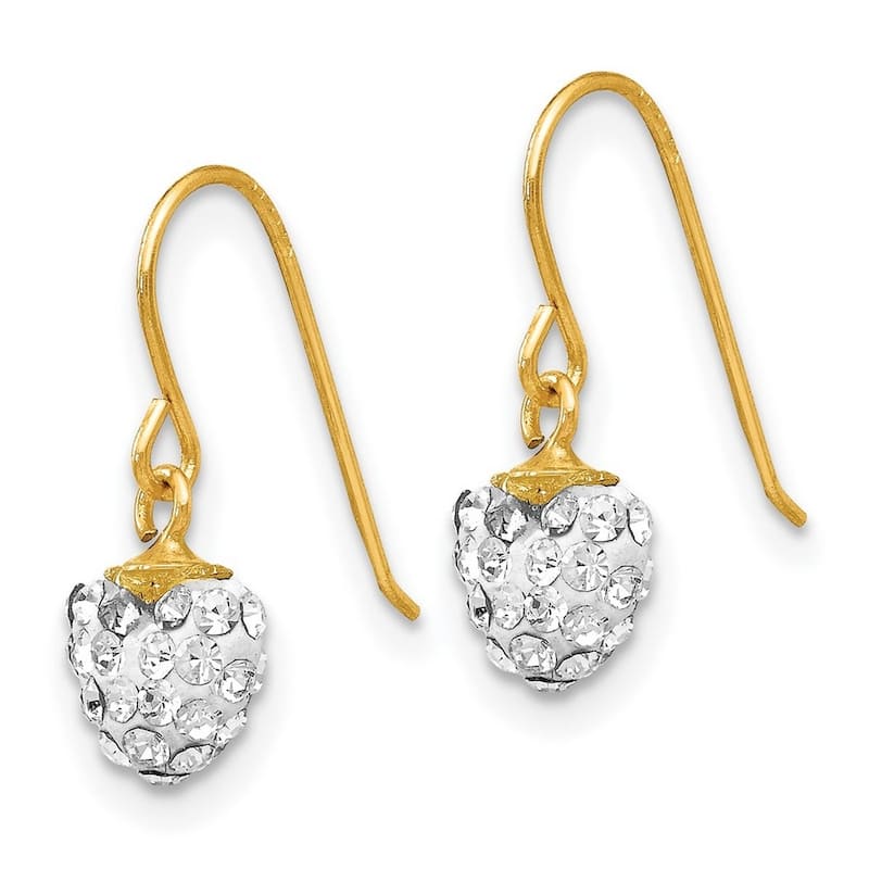 Curata 14k Yellow Gold 18" Crystal Love Heart Long Drop Dangle Earrings - 15x7mm