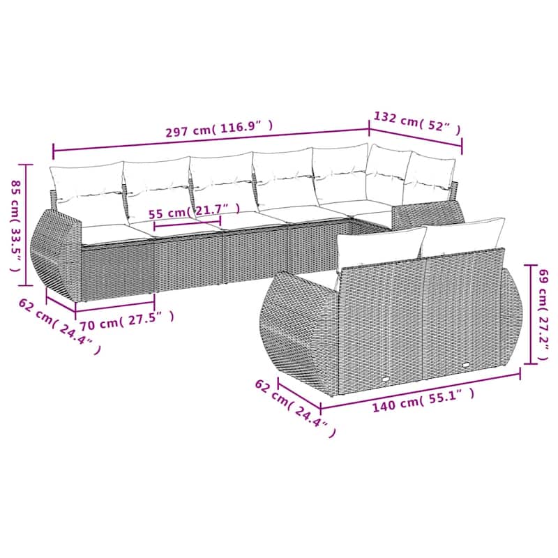 vidaXL 8 Piece Patio Sofa Set with Cushions Black Poly Rattan
