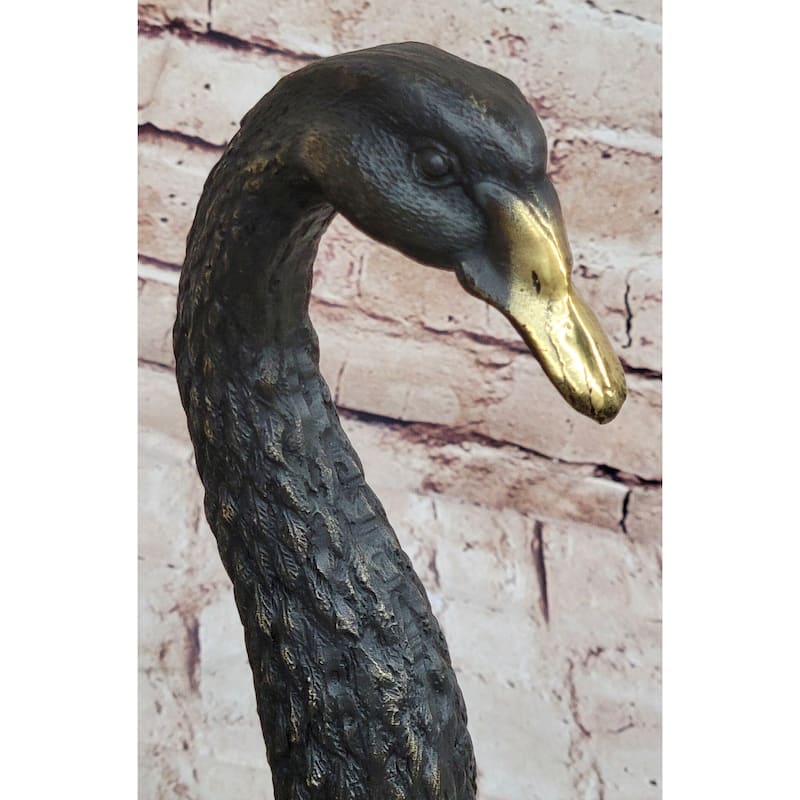 Swan Bird Bronze Sculpture Statue Figure On Marble Base 12 Inches X 12 Inches