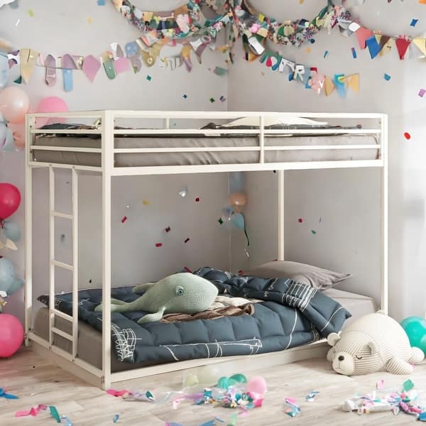 slide 2 of 13, Adam Sturdy Twin over Twin Metal Bunk White for Kids and Adult, Low Profile and Easy Climbing with Stable Ladder White