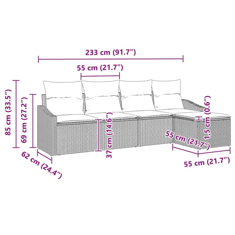vidaXL 6 Piece Garden Sofa Set with Cushions - 91.7×46.1×27.2