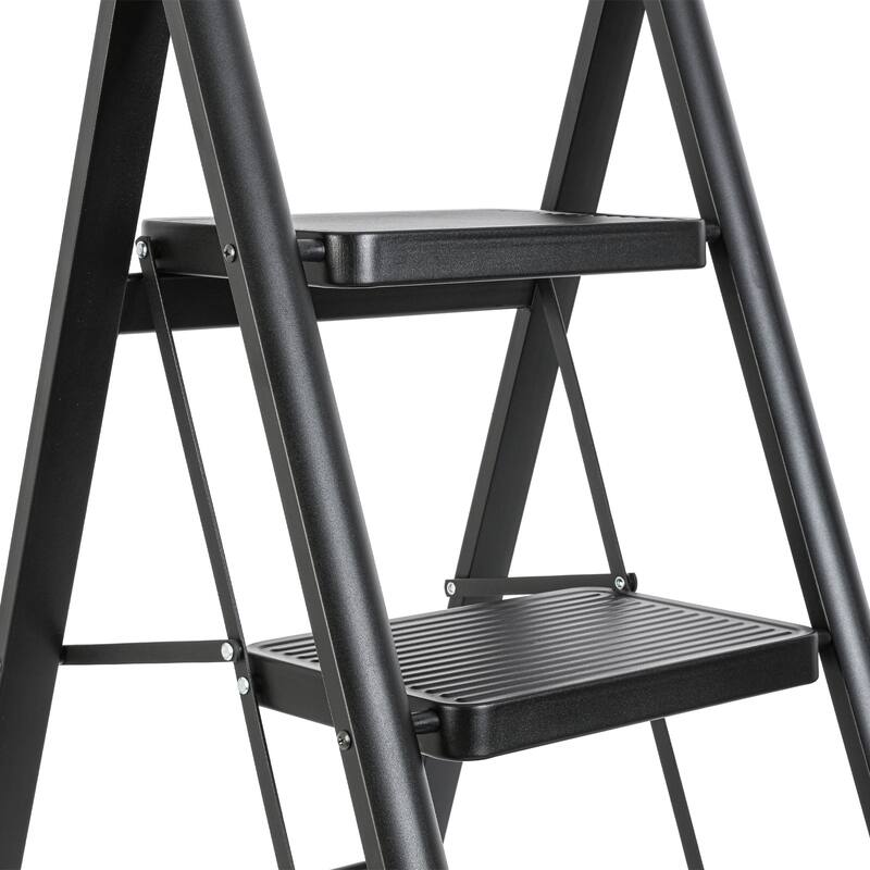 Black 5 Step Stool Folding Step Stool with Handrails