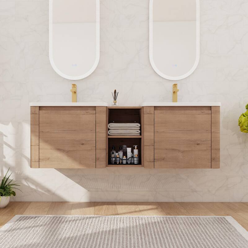 Beingnext 24''/28''/36''/40''/60''/68'' Floating Bathroom Vanity with Sink, Wall Mounted Bathroom Vanity with Soft Close Door - 60''W
