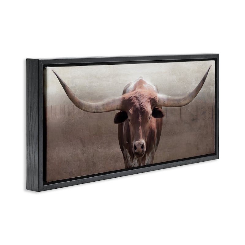 Stupell Rustic Western Longhorn Framed Floater Canvas Wall Art Design By Carol Robinson