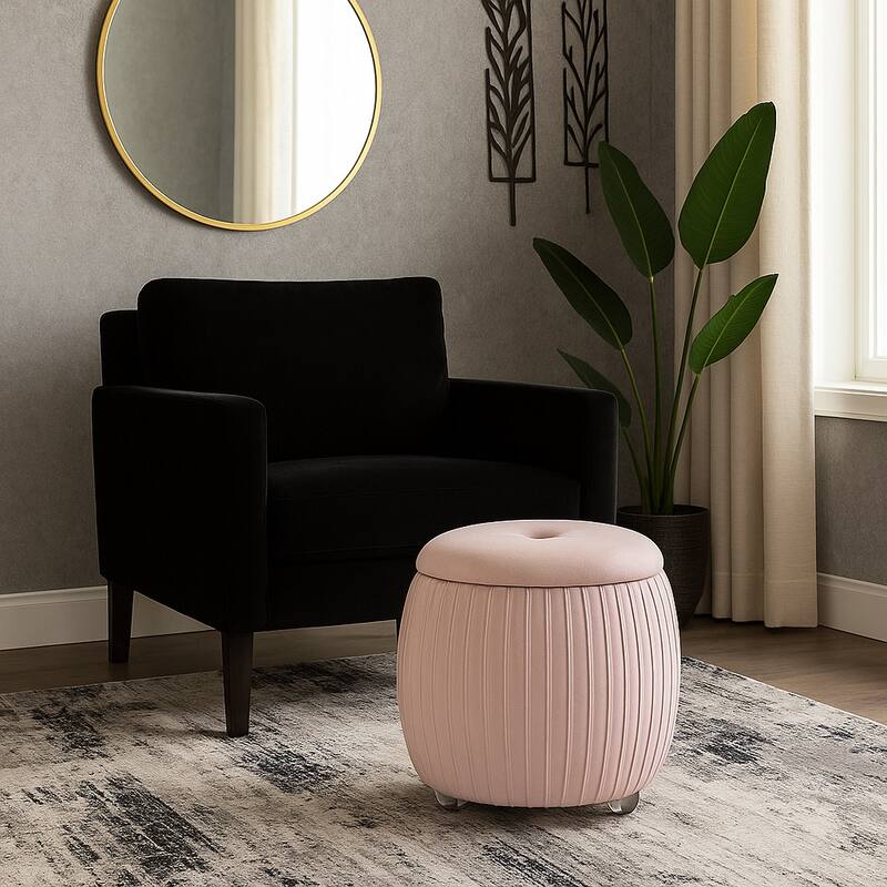 Backless Storage Stool with Velvet Upholstery - Accent for Living Room Home Decor