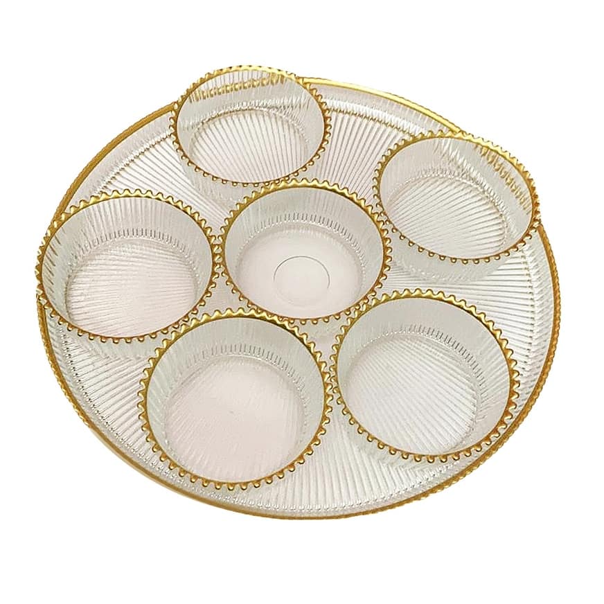 Alice Pazkus 12" Glass Seder Tray With Gold Beaded Trim