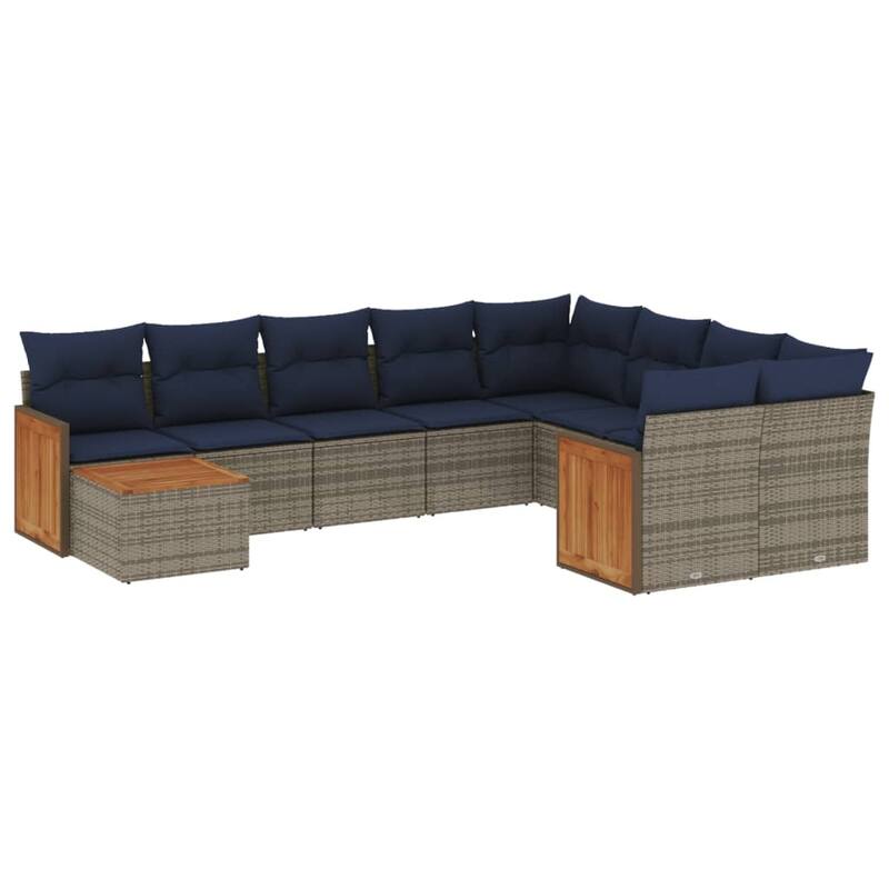 vidaXL 10 Piece Patio Sofa Set with Cushions Gray Poly Rattan - 112.7x27.2x91.0