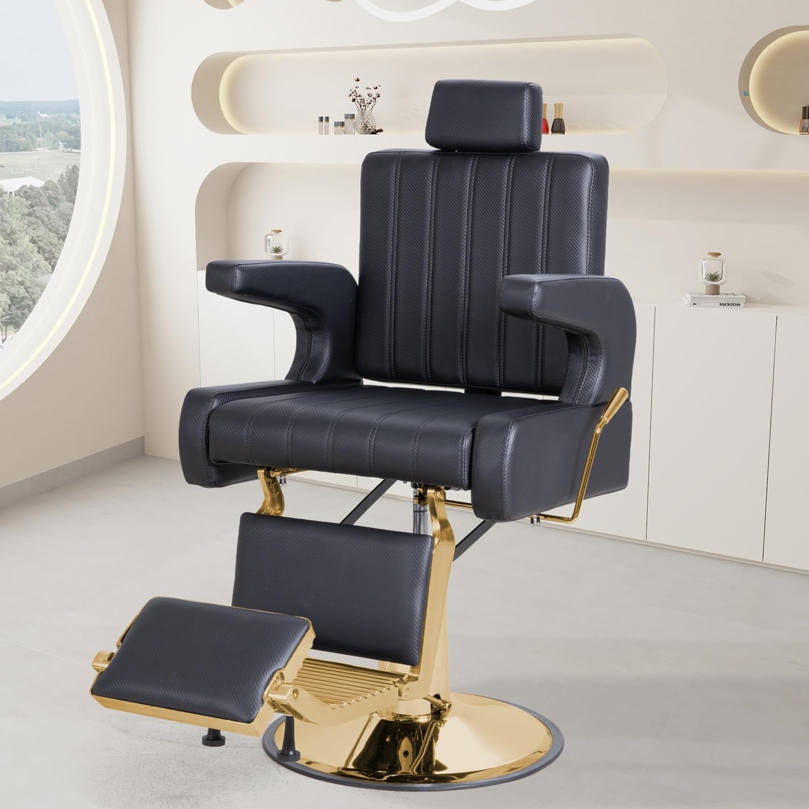 Barber Salon Hair Chairs for Barbershop, Hydraulic Barber Chair 360°Adjustable PU Leather Beauty Salon Chair for Barbershop Spa