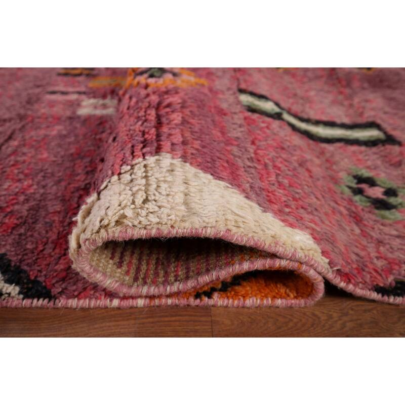 Pink Geometric Moroccan Large Area Rug Hand-Knotted Wool Carpet - 9'10" x 14'7"