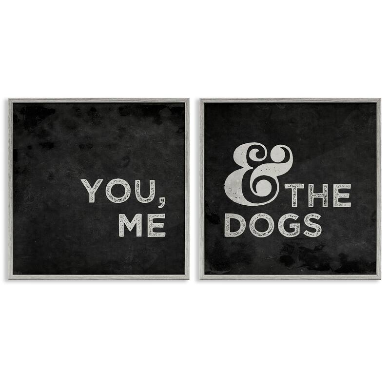 Stupell You Me and the Dogs Quote Family Pet Black White,2pc Multi Piece Framed Wall Art Set
