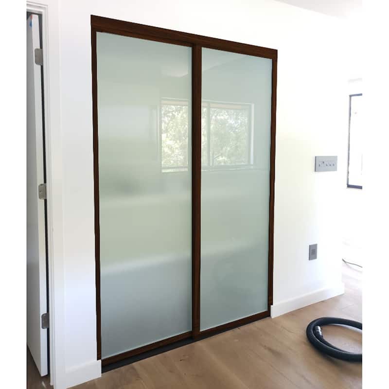 THE SLIDING DOOR COMPANY 2 Panel, Sliding Closet Doors, Frosted Glass, Aluminum Frame on double track. - 48" Width X 96" Height - Walnut