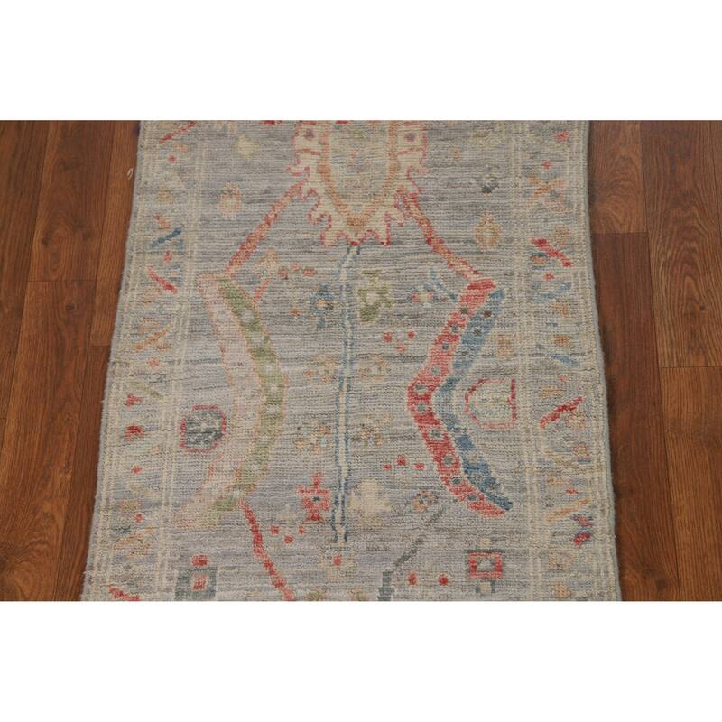 Hand Knotted Oriental 100% Wool Carpet Transitional All-Over Greys & Charcoal Oushak Runner Rug - 6' 4'' X 1' 10''