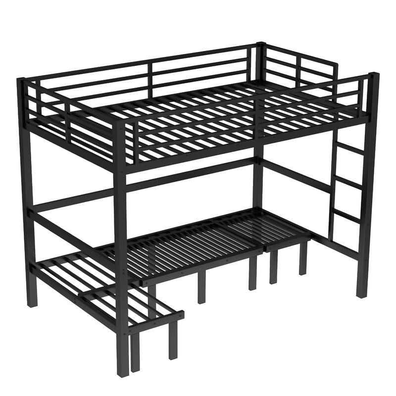 Pull-Out Metal Bunk Bed Set, Twin XL Over Twin XL Size with 3-Section Lower Bunk Extension