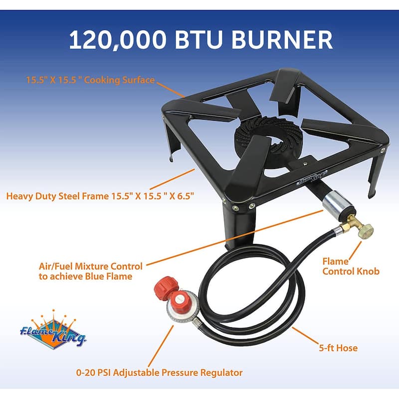 Flame King Heavy Duty 120K BTU Turkey Fryer Single Propane Burner