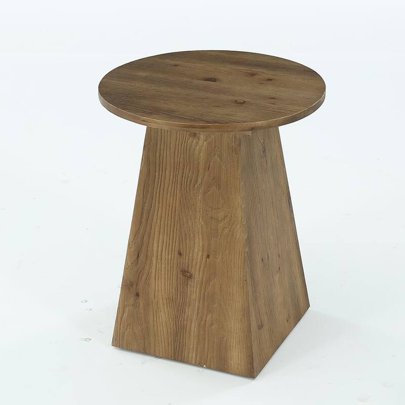 Solid Wood End Table for Living Room, 19" Round Side Table with Trapezoid Base - 18.8" D × 18.8" W × 23.22" H